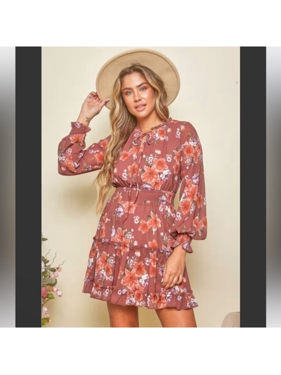 Peach Love California Dresses & Skirts - Peach Love Floral Tiered Dress